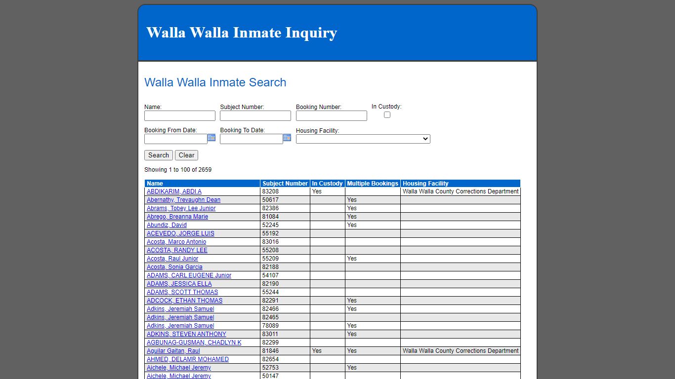 Walla Walla Inmate Search